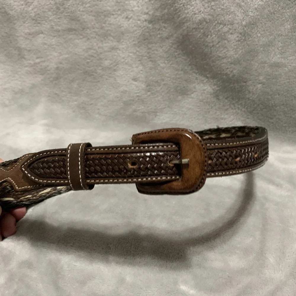 Women's Braided Leather Belt Size 26 Dark Brown Multi-Color Woven Western Style
